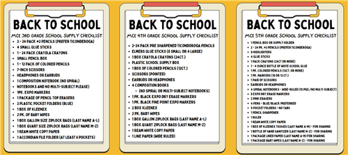MCE Elementary Supply Lists